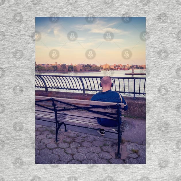 Sunset Carl Schulz Park Bench Lonely Man Manhattan New York City by eleonoraingrid